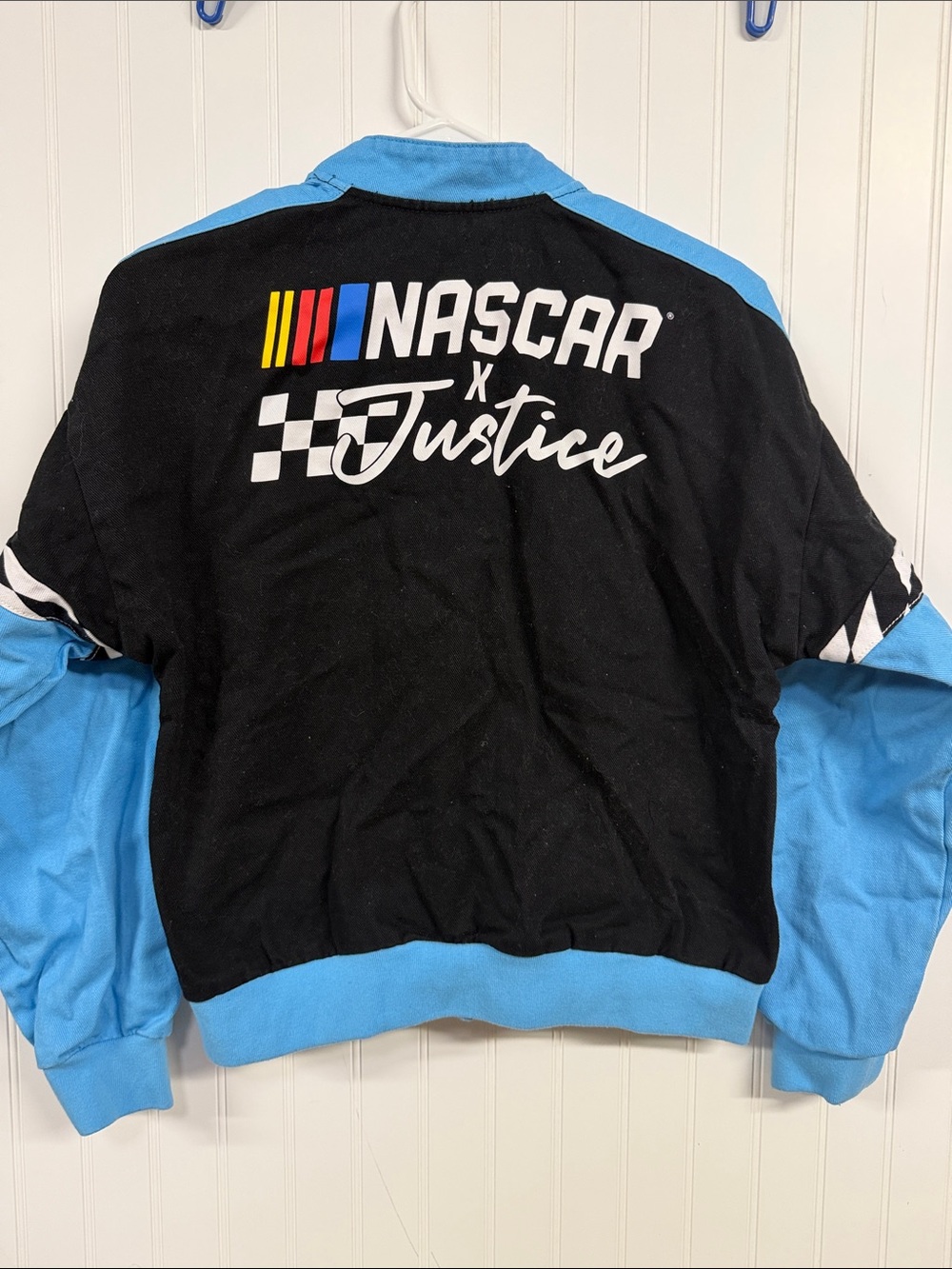 Justice Racing Colorblock Bomber Jacket - Black & Light Blue - Picture 4 of 4